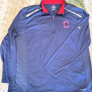 Majestic Cleveland Guardians Navy and Red Quarter-Zip Cool base top.